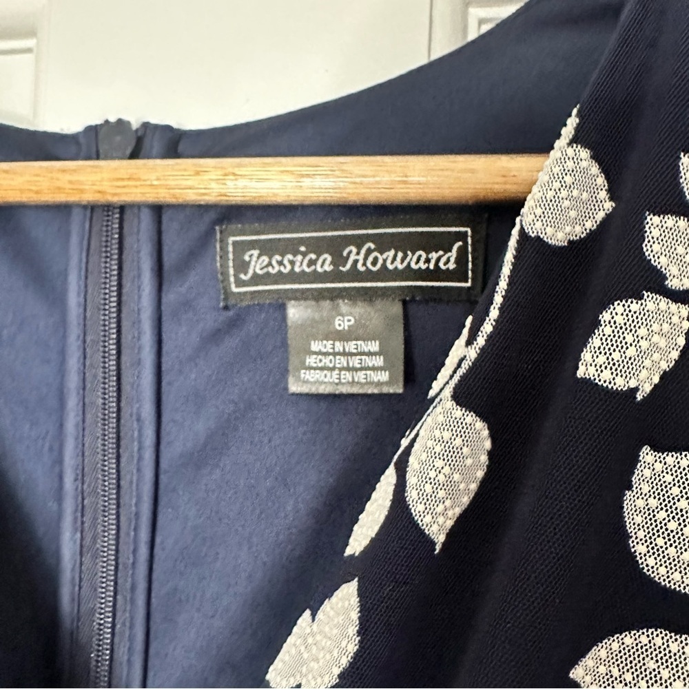 Jessica Howard Navy Blue Floral Midi Dress A-Line Cap Sleeve Stretch Mature 6P - Picture 3 of 6
